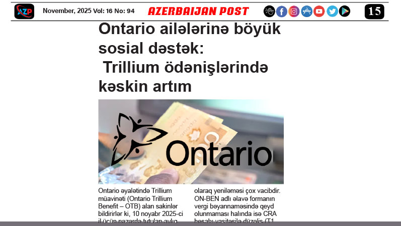 Ontario ailələrinə böyük sosial dəstək: Trillium ödənişlərində kəskin artım