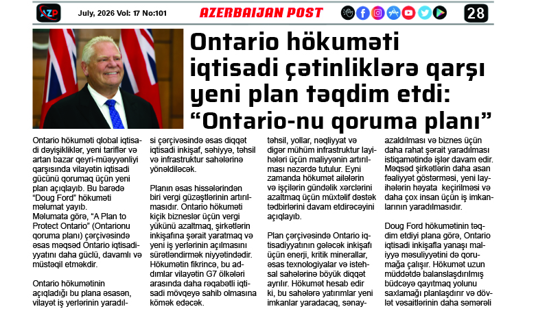 Ontario hökuməti iqtisadi çətinliklərə qarşı yeni plan təqdim etdi: “Ontario-nu qoruma planı”