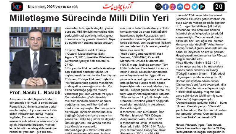 Millətləşmə Sürəcində Milli Dilin Rolu, - Prof. Nəsib L. Nəsibli