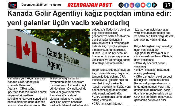 Kanada Gəlir Agentliyi kağız poçtdan imtina edir: yeni gələnlər üçün vacib xəbərdarlıq