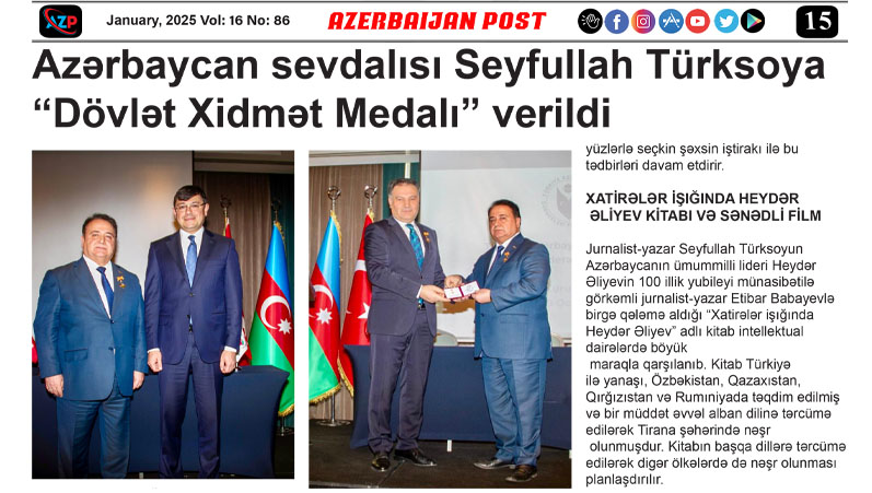 Azərbaycan sevdalısı Seyfullah Türksoya “Dövlət Xidmət Medalı” verildi